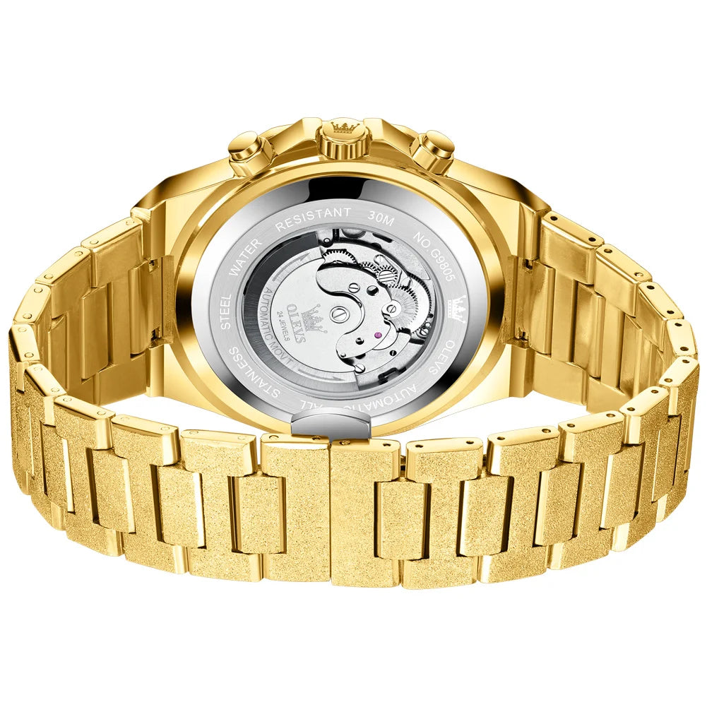 Gold Steel Mens Watches Top Brand Automatic Mechanical Luxury Watch Sport Waterproof Tourbillon Wrist Watch Reloj Hombre