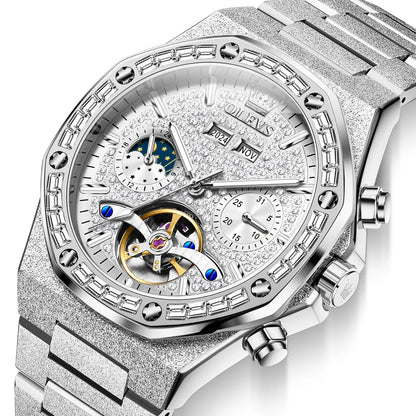 Gold Steel Mens Watches Top Brand Automatic Mechanical Luxury Watch Sport Waterproof Tourbillon Wrist Watch Reloj Hombre