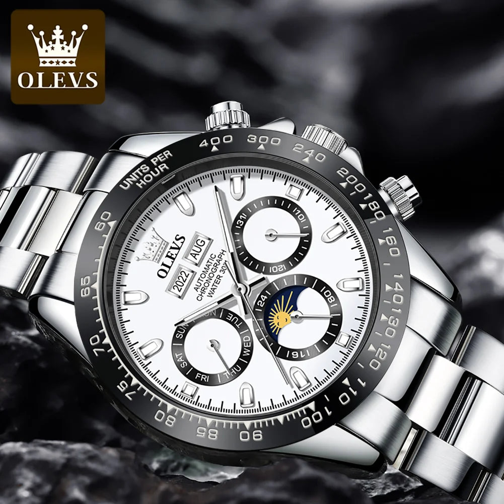 6654 Luxury Mens Watch Chronograph Automatic Mechanical Wristwatch Waterproof Luminous Top Brand Watch for Man Date Sport