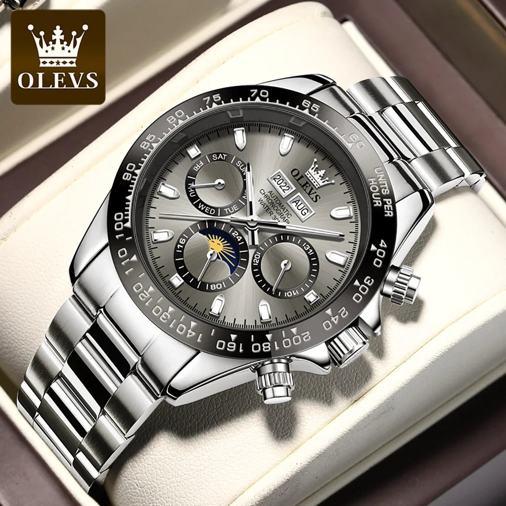 6654 Luxury Mens Watch Chronograph Automatic Mechanical Wristwatch Waterproof Luminous Top Brand Watch for Man Date Sport