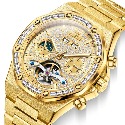 Gold Steel Mens Watches Top Brand Automatic Mechanical Luxury Watch Sport Waterproof Tourbillon Wrist Watch Reloj Hombre
